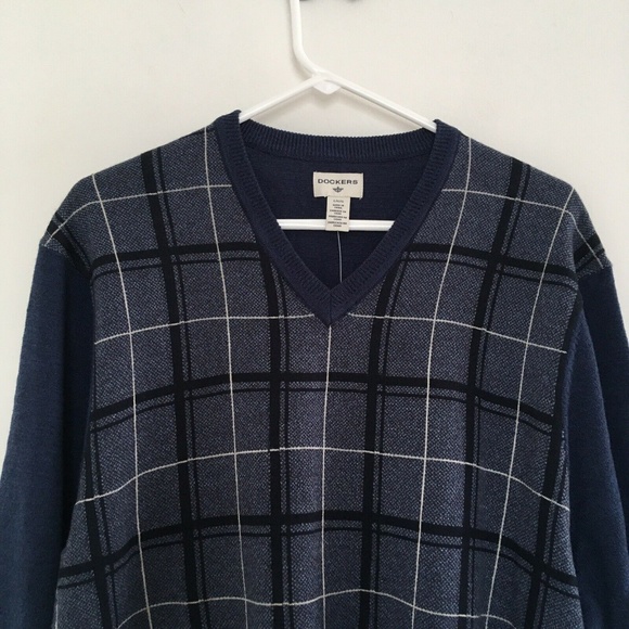 Dockers Blue Plaid V-Neck Sweater - Picture 3 of 5